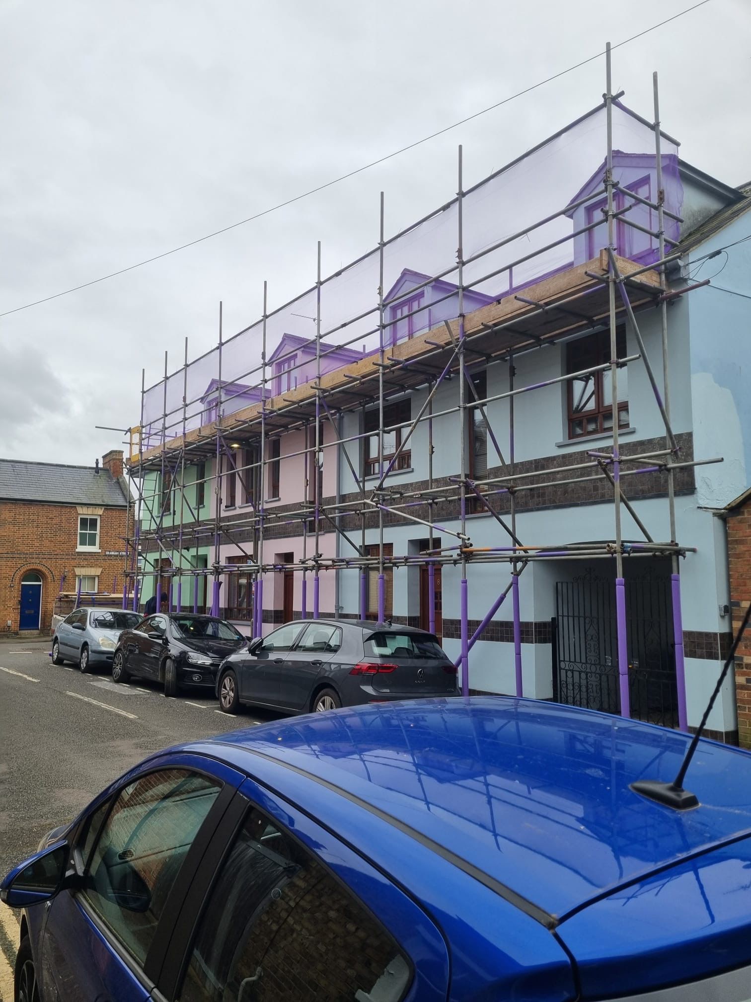 Scaffolding installed on a residential property